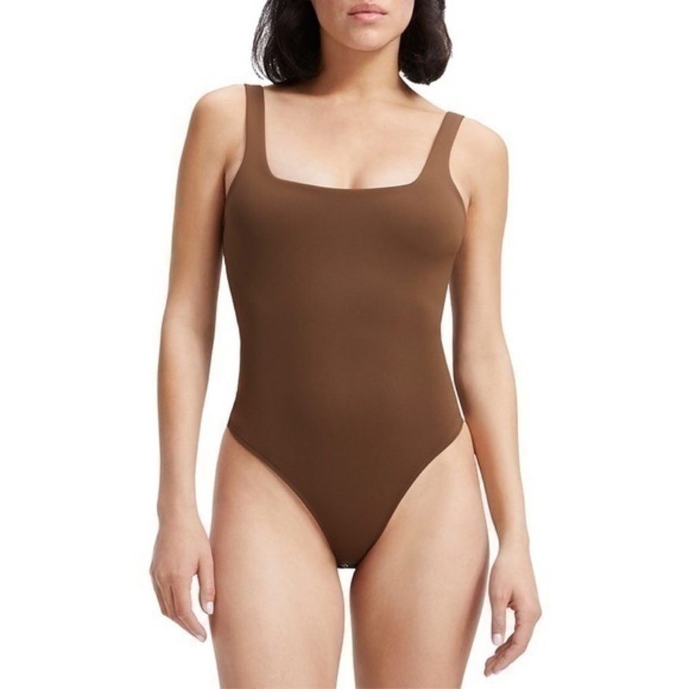 Good American Brown Sleeveless Square-Neck Bodysuit
